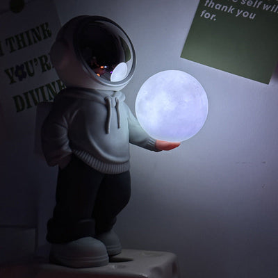 NNEDSZ Holding the romantic moon (grey top + navy blue pants) Creative Astronaut Bluetooth Speaker with 3D Starry Sky Lighting, Portable Wireless Moon Lamp Speaker - Perfect Gift for Space Enthusiasts-0